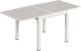 Outsunny Masă Extensibilă din Aluminiu pentru Exterior, Blat din Sticlă Temperată, Crem. | Aosom Romania