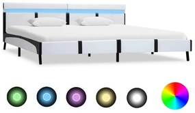 Cadru de pat cu LED, alb, 180 x 200 cm, piele artificiala white and black, 180 x 200 cm