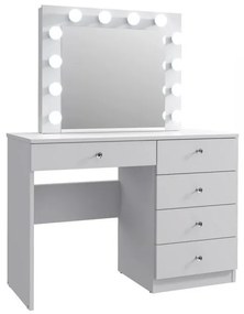 SEA534 - Set Masa toaleta, 110 cm, cu manere tip Cristal, masuta cosmetica machiaj, vanity cu sau fara scaun, oglinda cu LED-uri - Alb