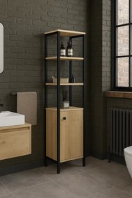 Dulap  Charlie pentru baie culoare stejar si negru 162 cm