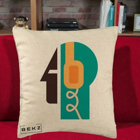 Perna Personalizata Retro Casti Muzicale, 40x40 cm, Bej, Husa Detasabila, Perna Inclusa, BEKZ®