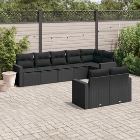 3219205 vidaXL Set mobilier de grădină cu perne, 8 piese, negru, poliratan