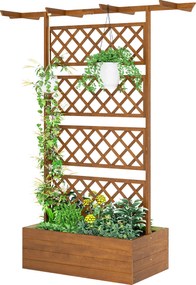 Outsunny Jardinieră cu grilaj, cutie de plante pătrată din lemn cu spalier posterior pentru plante cățărătoare și acoperiș | Aosom Romania