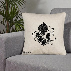 Perna Personalizata Dragon Ball Goku Super Saiyan Silueta, 40x40 cm, Bej Canapea, Husa Detasabila, Perna Inclusa, BEKZ®