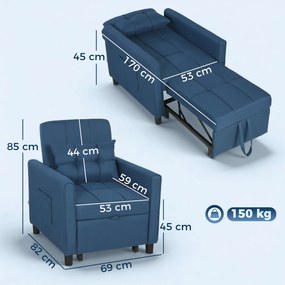 HOMCOM Fotoliu-pat pliabil cu spătar reglabil și pernă, Albastru | Aosom Romania