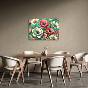 Tablou - Flori pe fundal albastru (70x50 cm)