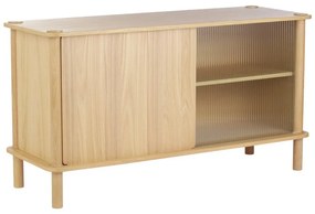 Vitrină în culoare naturală din lemn de stejar cu ușă glisantă 135x73,5x48 cm Italic – UMAGE