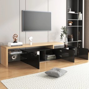 Mobilă TV modernă de design, Negru+Culoare naturală | Aosom Romania