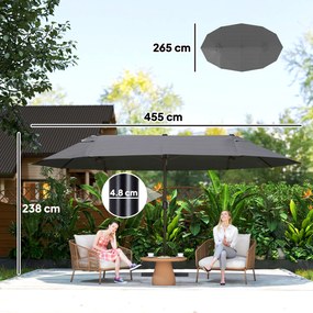 Outsunny Umbrelă Dublă pentru Grădină 455x265x238 cm, Parasolar Mare cu Manivelă Manuală, Rezistentă la Apă, Protecție Solară Gri | Aosom Romania