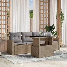vidaXL Set canapele de grădină cu perne, 5 piese, bej, poliratan