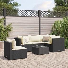 3308160 vidaXL Set mobilier de grădină cu perne, 6 piese, negru, poliratan