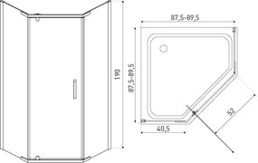Cabină de duș pătrată Metro cu ușă batantă 90 cm