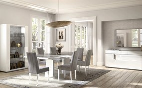Set lemn masiv masă și scaune Mara White - 8 scaune, 250 × 115 × 76 cm