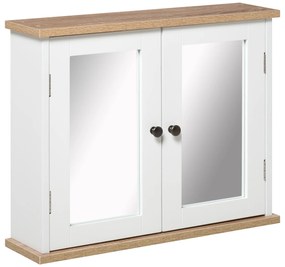 kleankin Dulap Suspendat cu Oglindă pentru Baie 2 Niveluri cu 1 raft reglabil și 2 Uși din lemn- dim. 56I x 14P x 46H cm | Aosom Romania