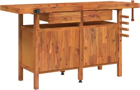 vidaXL Banc de lucru cu sertare și menghine, 162x62x83 cm, lemn acacia