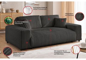 Canapea gri închis cu tapițerie din catifea reiată 178 cm Justin – Ropez