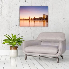 Tablou pe sticlă cu oraș în apus de soare (70x50 cm)