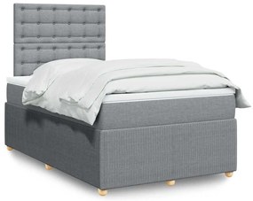 vidaXL Pat continental cu saltea, gri deschis, 120x200 cm, textil