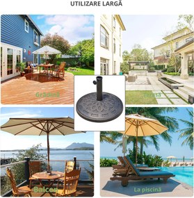 Outsunny Bază pentru Umbrelă, Stabilă, din Rășină, Design Atractiv, Φ48.5cm, pentru Stâlpi 38-48mm, Bronz | Aosom Romania