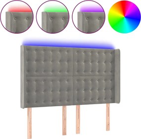 vidaXL Tăblie de pat cu LED, gri deschis, 147x16x118/128 cm, catifea