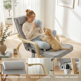 HOMCOM Fotoliu balansoar cu masaj, încălzire, pernă pentru cap și suport pentru picioare, tapițerie din catifea, fotoliu relax, gri deschis | Aosom Romania
