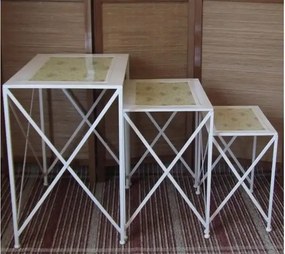 Set 3 masute metal  talia Homs , alb,flower