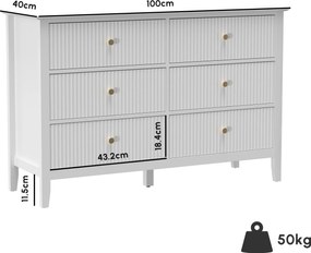 HOMCOM Comodă Sideboard cu 6 sertare Dulap modern de depozitare pentru living dormitor hol 100 x 40 x 78 cm Alb | Aosom Romania