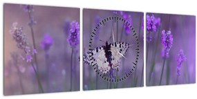 Tablou - fluture în lavandă (cu ceas) (90x30 cm)
