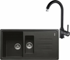 Set chiuveta bucatarie compozit Franke Malta 1 cuva 1/2 cu picurator 97x50 cm finisaj negru mat cu Pola