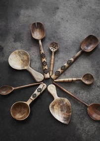 Set 2 linguri pentru salată din lemn de mango sculptat manual și bambus, L26 cm, „Bamboo Salad Set Black"