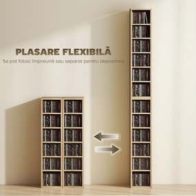 HOMCOM Set de 2 Rafturi pentru CD-uri cu Polițe Reglabile, Capacitate 204 CD-uri, Design Compact, 21x22,5x88,5 cm, Stejar | Aosom Romania