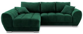 Colțar extensibil cu tapițerie de catifea și șezlong pe partea stângă Windsor & Co Sofas Nuage, verde smarald