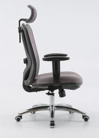 Scaun ergonomic SIHOO, pivotant, suport lombar, tetiera, cotiera, reglabile, reglare pe inaltime, mecanism inclinare/blocare in 3 pozitii, Mesh/Textil, Gri, cadru Negru