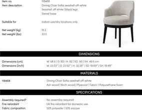 Scaun dining design LUX Sofia, Seashell off white