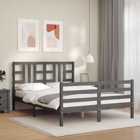 3193923 vidaXL Cadru de pat cu tăblie, gri, 140x200 cm, lemn masiv