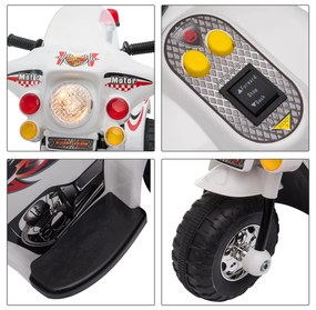 Motocicleta Electrica pentru copii HOMCOM 18-36 luni, baterie de 6V, PP Otel, Alba | AOSOM RO