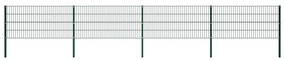 Panou de gard cu stalpi, verde, 6,8 x 0,8 m, fier 1, 0.8 m, 6.8 m