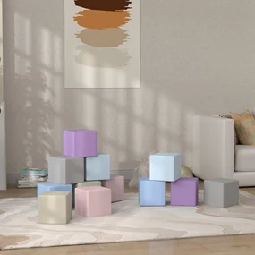 HOMCOM Set 12 Cuburi de Jucărie Moi pentru Copii 12-36 Luni, 20x20x20 cm, Multicolor Deschis | Aosom Romania