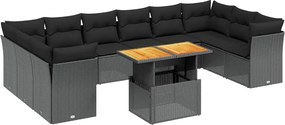 vidaXL Set canapele de grădină cu perne, 11 piese, negru, poliratan