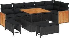 vidaXL Set de canapele pentru grădină cu pernă 9 pcs Negru