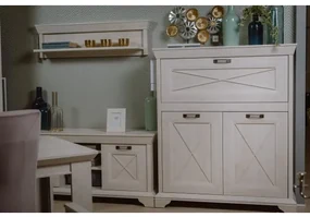 Comoda Cu 3 Usi Bar Kashmir Alb Antic, 123 Cm