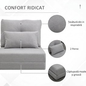 HOMCOM Fotoliu Pat 3 în 1 Convertibilă în Șezlong și Divan de Pe Podea cu 2 Perni, Gri Deschis | Aosom Romania