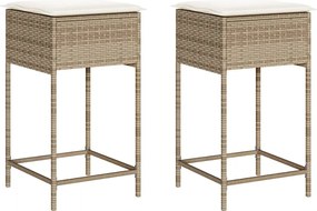 vidaXL Scaune de bar pentru grădină cu perne, 2 buc., bej, poliratan