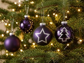 Set 12 bucati decoratiuni de Craciun PURPLE JOY din sticla 7,5 cm, violet