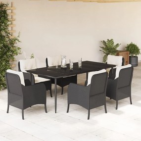 vidaXL Set mobilier de grădină cu perne, 7 piese, negru, poliratan
