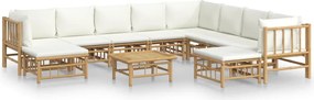 vidaXL Set mobilier de grădină, cu perne alb crem, 11 piese, bambus