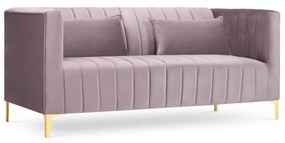 Canapea 2 locuri Annite cu tapiterie din catifea, picioare din metal auriu, roz