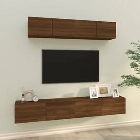 Set comoda TV, 4 piese, stejar maro, lemn prelucrat 4, Stejar brun, 80 x 30 x 30 cm