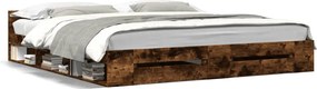 vidaXL Cadru de pat cu sertare stejar fumuriu 180x200cm lemn prelucrat