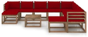 Set mobilier de gradina cu perne rosu vin, 11 piese Bordo, 3x colt + 5x mijloc + 2x suport pentru picioare + masa, 1